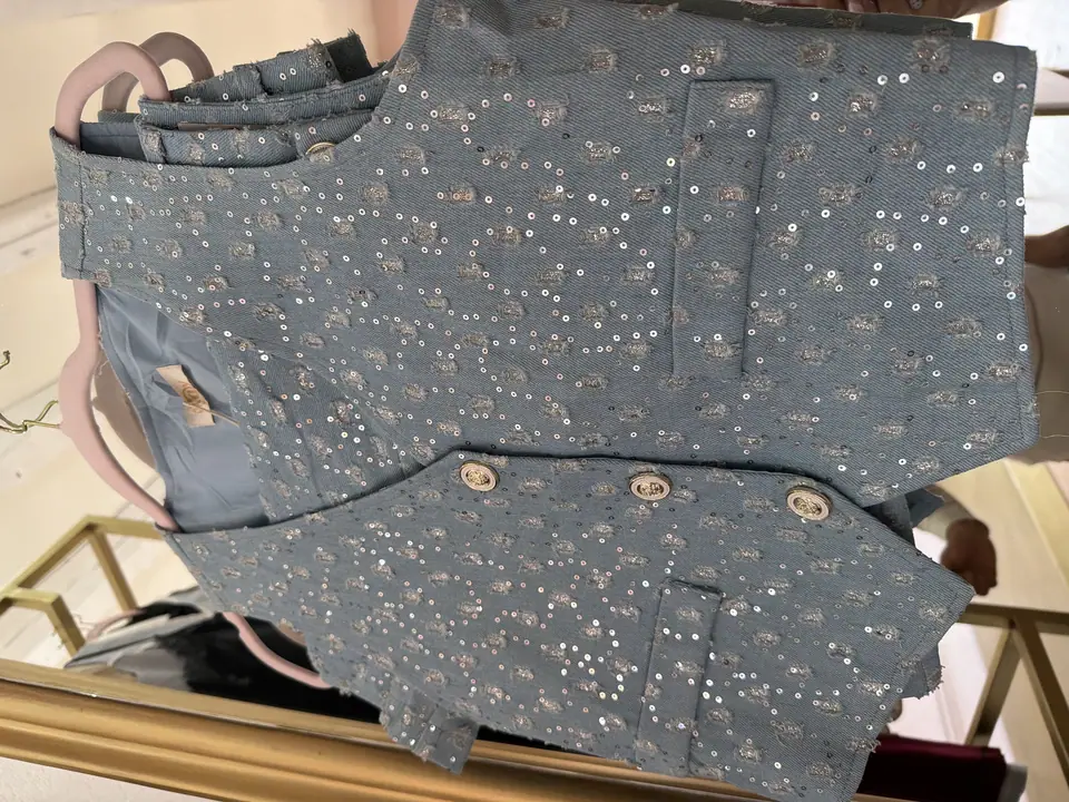 Conjunto short azul brillos