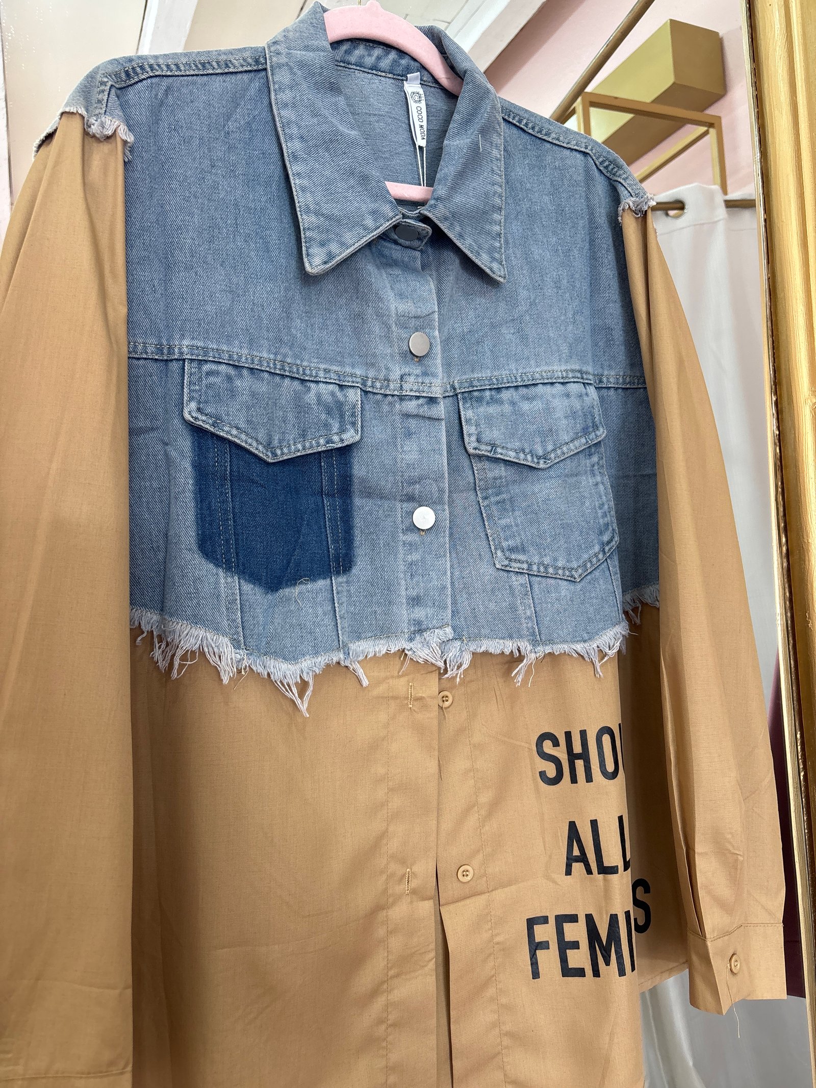 Camisa mezclilla con beige
