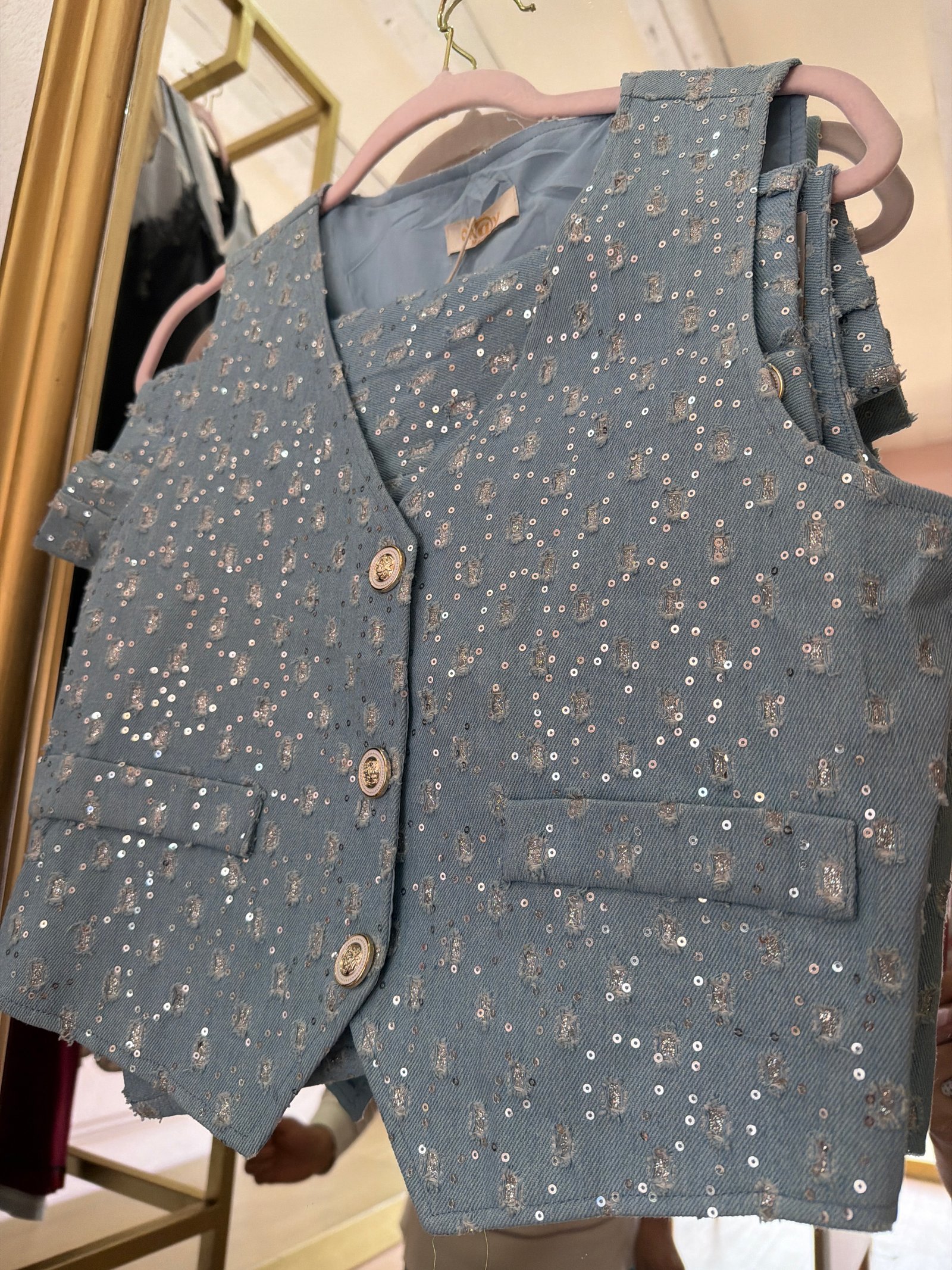 Conjunto short azul brillos